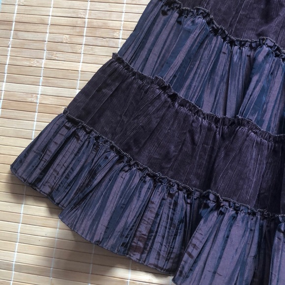 Chocolate brown crepe and corduroy tiered skirt - Picture 9 of 14